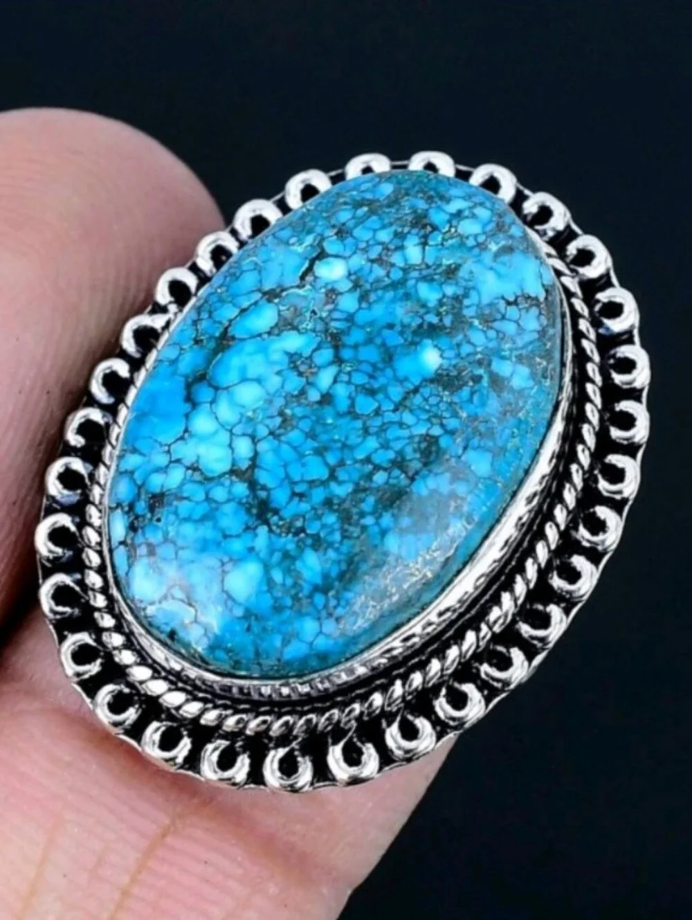 Tibetan Turquoise Gemstone Jewelry 925 Sterling Silver Handmade Ring